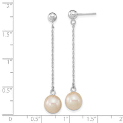 14kw 7-8mm White Round Freshwater Cultured Pearl Post Dangle Earrings