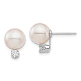 14k White Gold 8-9mm White Round Akoya Saltwater Cultured Pearl and .20 Carat Diamond Post Earrings
