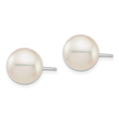 14k White Gold 9-10mm White Round Akoya Saltwater Cultured Pearl Post Earrings