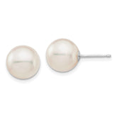 14k White Gold 9-10mm White Round Akoya Saltwater Cultured Pearl Post Earrings