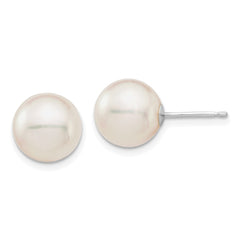 14k White Gold 9-10mm White Round Akoya Saltwater Cultured Pearl Post Earrings