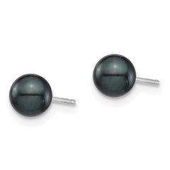 14k White Gold 5-6mm Black Round Akoya Saltwater Cultured Post Earrings