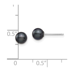 14k White Gold 5-6mm Black Round Akoya Saltwater Cultured Post Earrings