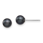 14k White Gold 5-6mm Black Round Akoya Saltwater Cultured Post Earrings