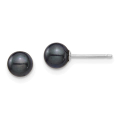 14k White Gold 5-6mm Black Round Akoya Saltwater Cultured Post Earrings