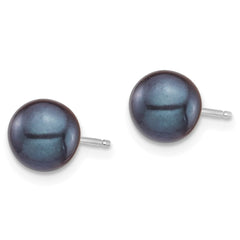 14k White Gold 6-7mm Black and White Round Freshwater Cultured Pearl 2 Pair Stud Post Earrings Set