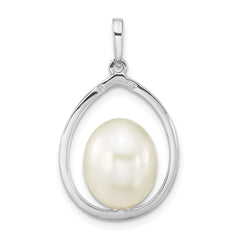 14K White Gold 8-9mm White Rice Freshwater Cultured Pearl Teardrop Pendant