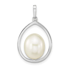 14K White Gold 8-9mm White Rice Freshwater Cultured Pearl Teardrop Pendant
