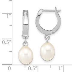 14k White Gold 6-7mm White Teardrop Freshwater Cultured Pearl Hoop Dangle Earrings