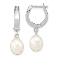 14k White Gold 6-7mm White Teardrop Freshwater Cultured Pearl Hoop Dangle Earrings