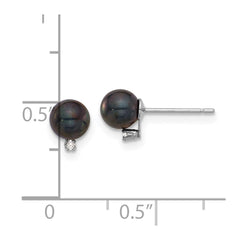 14k White Gold 5-6mm Black Round Akoya Saltwater Cultured Pearl and .02 Carat Diamond Post Earrings