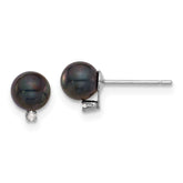 14k White Gold 5-6mm Black Round Akoya Saltwater Cultured Pearl and .02 Carat Diamond Post Earrings