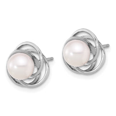 14k White Gold 6-7mm White Round Akoya Saltwater Cultured Pearl Post Earrings