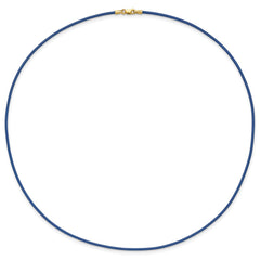 14k Yellow Clasp 1.5mm 18 inch Royal Blue Leather Cord Necklace