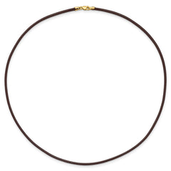 14k Yellow Clasp 2mm 16 inch Brown Leather Cord Necklace