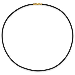14k Yellow Clasp 2mm 16 inch Black Rubber Cord Necklace
