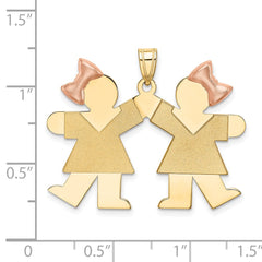 14k Two-tone Double Girl Kids Pink Bow Charm