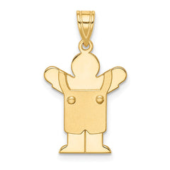14k Solid Satin Engravable Boy with Overalls Charm