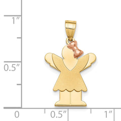 14k Two-Tone Small Girl with Bow on Right Engravable Charm - 2
