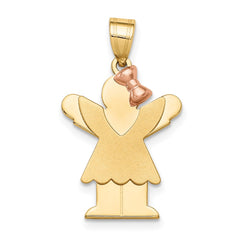14k Two-Tone Small Girl with Bow on Right Engravable Charm - 2