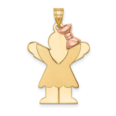 14k Two-Tone Large Girl with Bow on Right Engravable Charm - 2