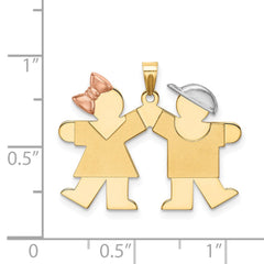 14k Tri-Color Small Girl on Left and Boy on Right Engravable Charm - 2