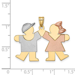 14k Tri-Color Large Boy on Left and Girl on Right Engravable Charm