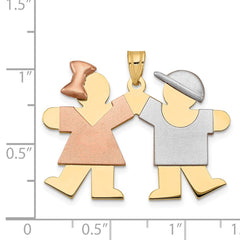 14k Tri-Color Large Girl on Left and Boy on Right Engravable Charm - 2