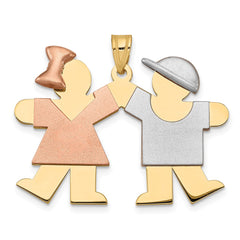 14k Tri-Color Large Girl on Left and Boy on Right Engravable Charm - 2