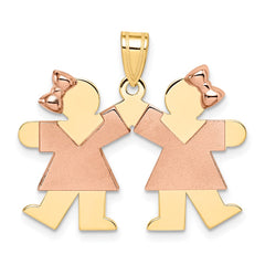 14k Two-Tone Small Double Girls Engravable Charm - 2