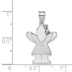 14k White Gold Small Girl with Bow on Right Engravable Charm
