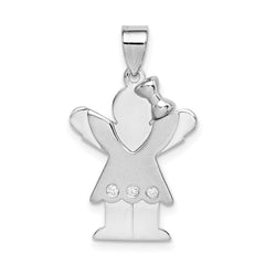 14k White Gold AAA Diamond Kid Pendant - 16