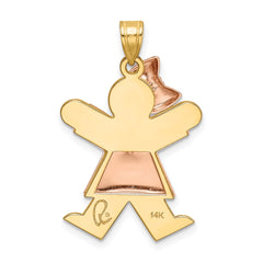 14k Two-Tone Puffed Girl with Bow on Left Engravable Charm - 4