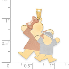 14k Tri-Color Big Girl and Little Boy Engravable Charm - 2