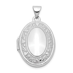 14k White Gold Heart and Scroll Border 21mm Oval Locket