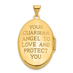 14k with White Rhodium Diamond Guardian Angel with Poem on Reverse 26mm Oval Family Locket