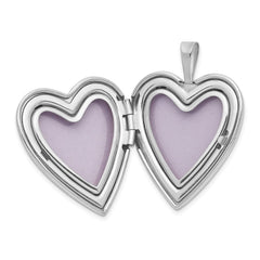 14k White Gold Diamond Satin and Diamond-cut Cross 20mm Heart Locket