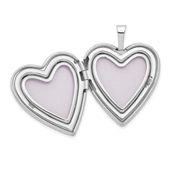 14K White Gold Polished and Satin Diamond Star 20mm Heart Locket