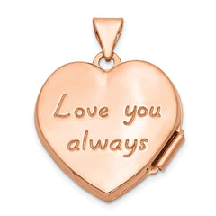 14k Rose Gold Scrolled Design Reverses to LOVE YOU ALWAYS Script 18mm Heart Locket