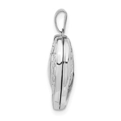 14k White Gold Heart Border Reverses to Cut-out LOVE with Blue Fabric Interior 19mm Heart Locket