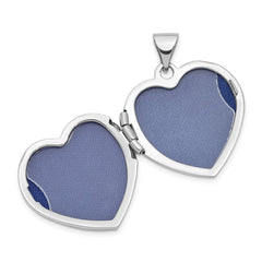 14k White Gold Heart Border Reverses to Cut-out LOVE with Blue Fabric Interior 19mm Heart Locket