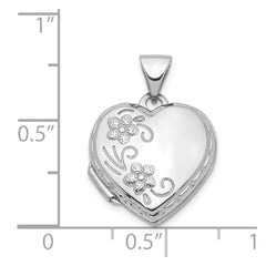14k White Gold Floral 15mm Heart Locket