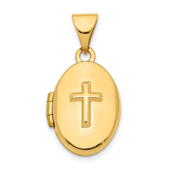 14k Raised Cross 16mm Oval Locket Pendant
