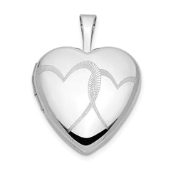14k White Gold Two Interlocked Hearts 16mm Heart Locket