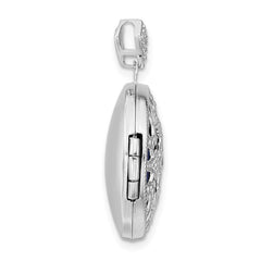 14k White Gold .01ct Diamond Vintage Filigree with Blue Fabric Interior 20mm Round Locket