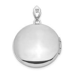 14k White Gold .01ct Diamond Vintage Filigree with Blue Fabric Interior 20mm Round Locket
