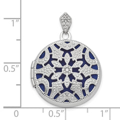 14k White Gold .01ct Diamond Vintage Filigree with Blue Fabric Interior 20mm Round Locket