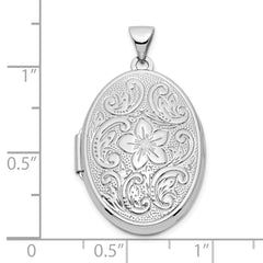 14k White Gold Reversible Floral Swirl Design 26mm Oval Locket