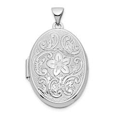 14k White Gold Reversible Floral Swirl Design 26mm Oval Locket