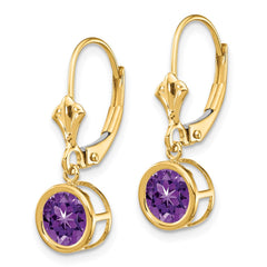 14k 6mm Amethyst Leverback Earrings
